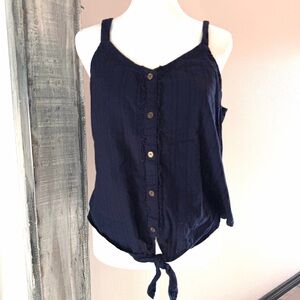 Copper Key Navy Blue Button-Front Tank Top